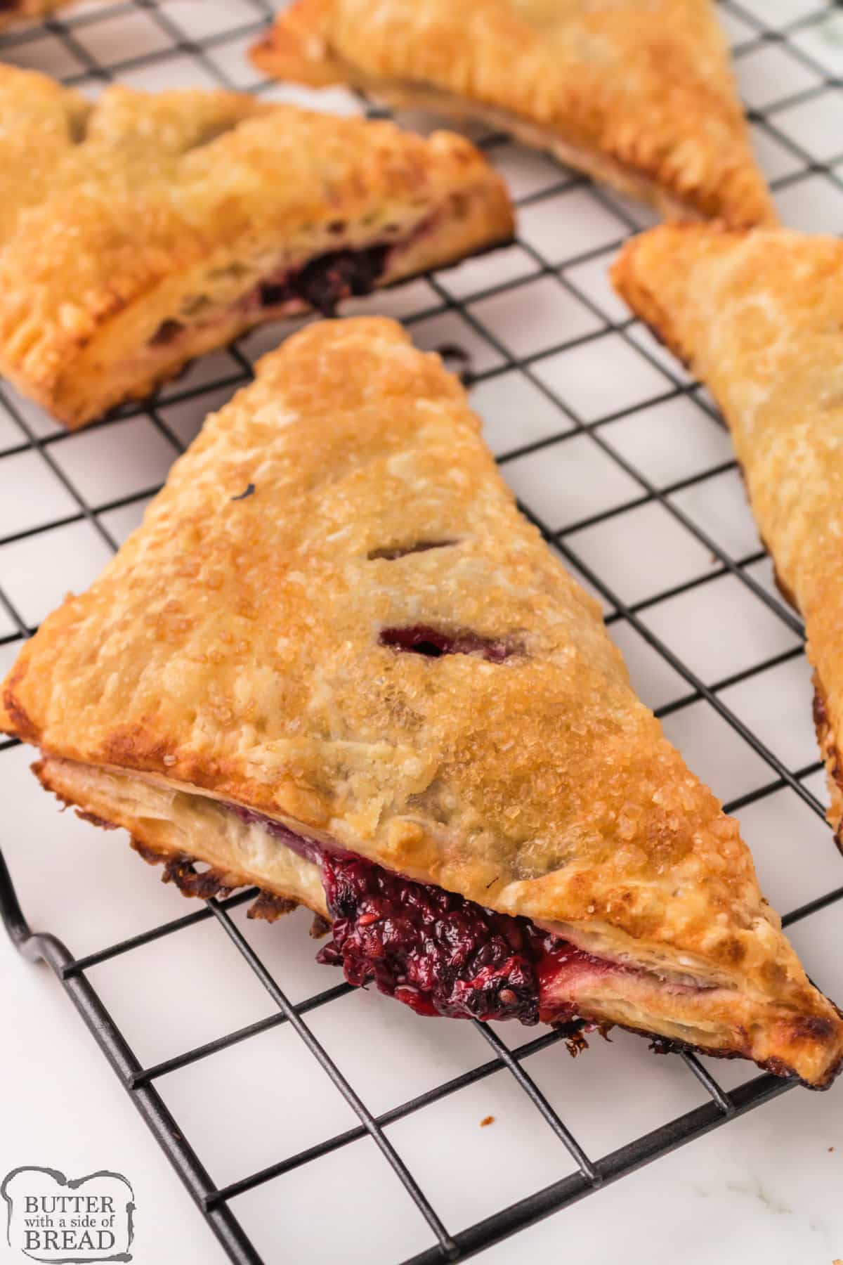 Blackberry turnovers made with puff pastry