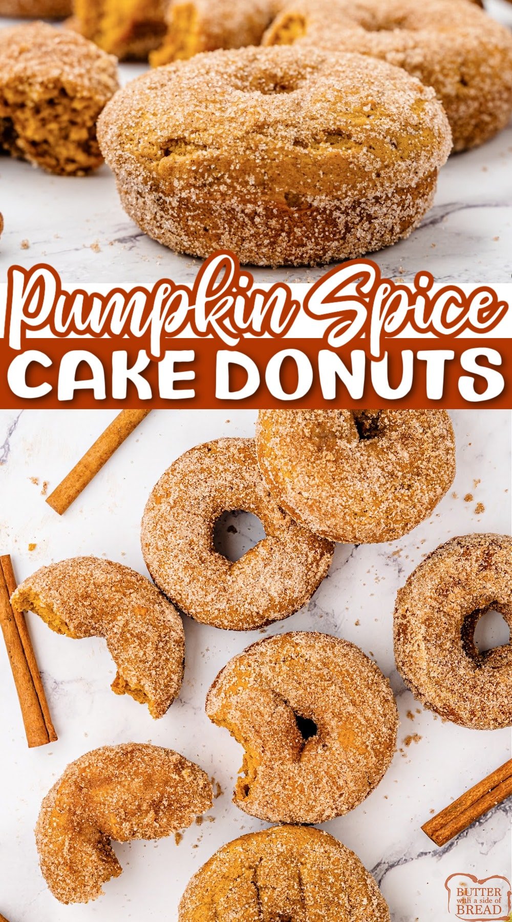 Pumpkin Spice Cake Donuts are soft, moist, and make the perfect treat for breakfast, brunch, or dessert. These baked pumpkin donuts are topped with a delicious cinnamon-sugar mixture. 