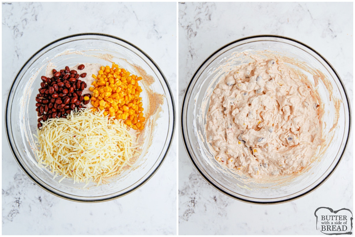 Add corn and black beans to the dip recipe