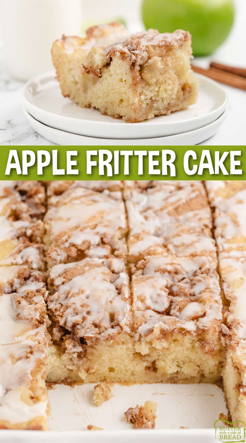 Apple Fritter Cake tastes like your favorite apple donut in cake form! Delicious apple cake recipe made completely from scratch.