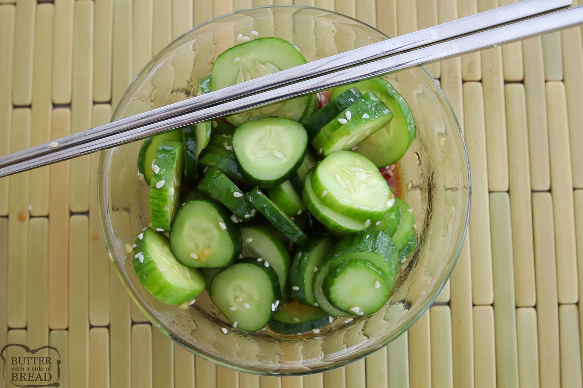 fresh cucumber salad in a small bowl