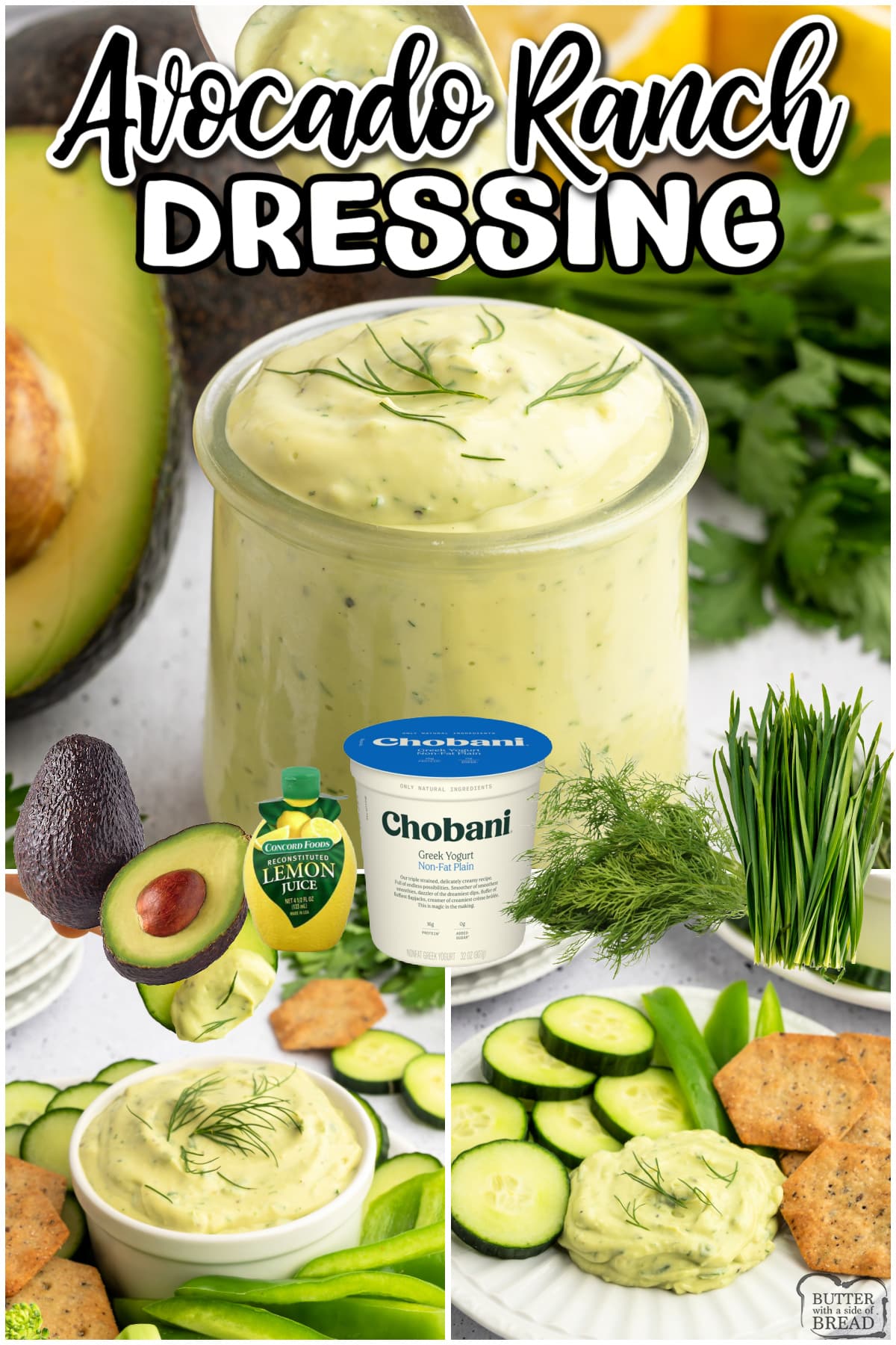 Homemade Avocado Ranch Dressing is made with real avocado, Greek yogurt and tons of fresh herbs. This healthier avocado ranch dressing is delicious, and has only 70 calories per serving! 