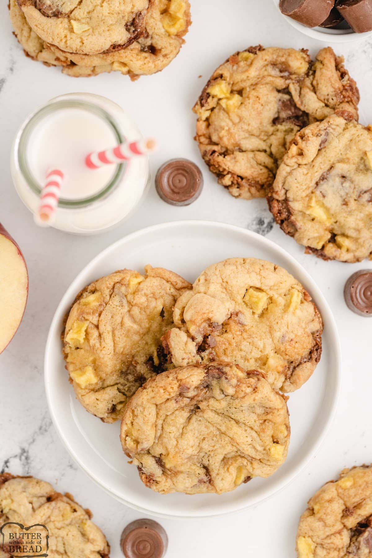 Cake mix cookies with rolos and apples.