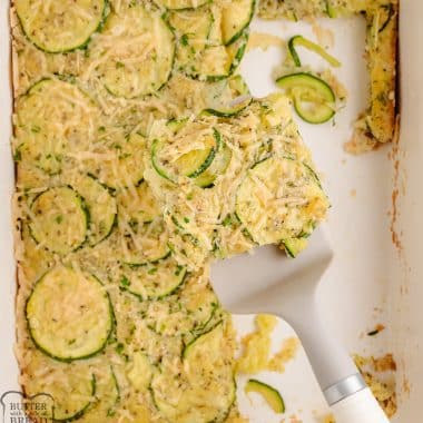 scooping up some zucchini casserole