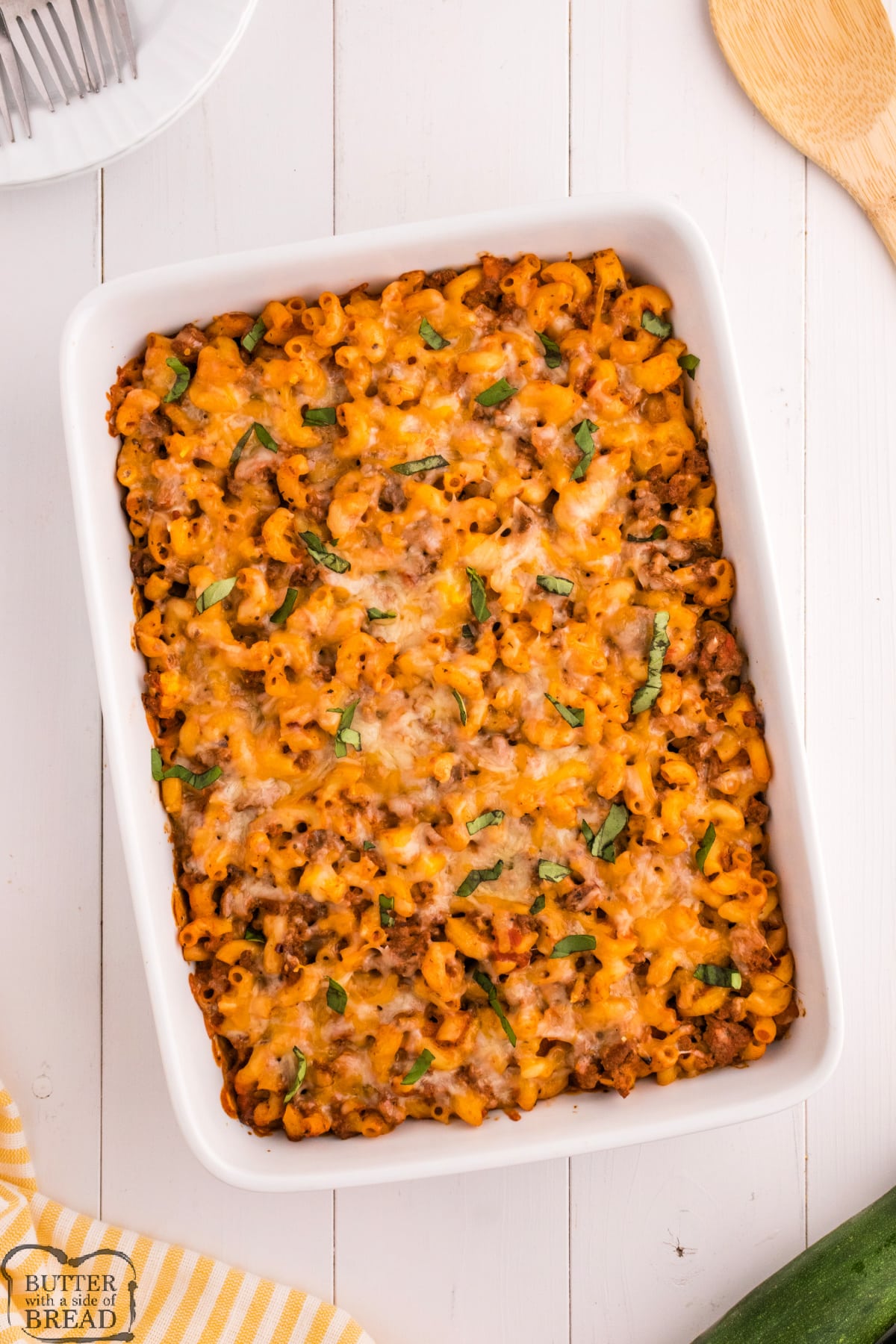 Baked casserole in dish.