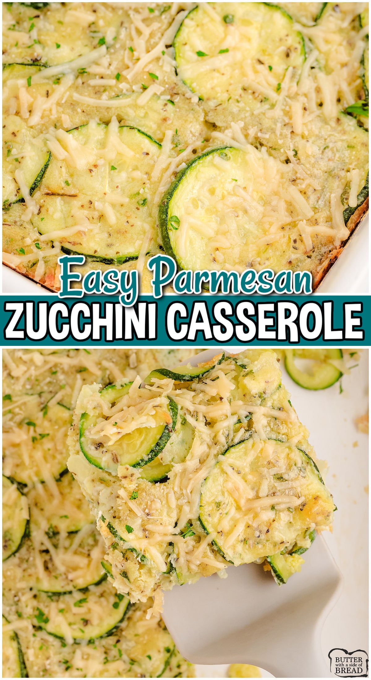 Baked Zucchini Parmesan Casserole made with eggs, baking mix, zucchini, Parmesan cheese & onion! Flavorful savory zucchini recipe that's a perfect side dish everyone loves! 