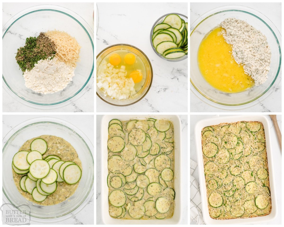 how to make a zucchini Parm casserole with eggs, biscuit mix and cheese
