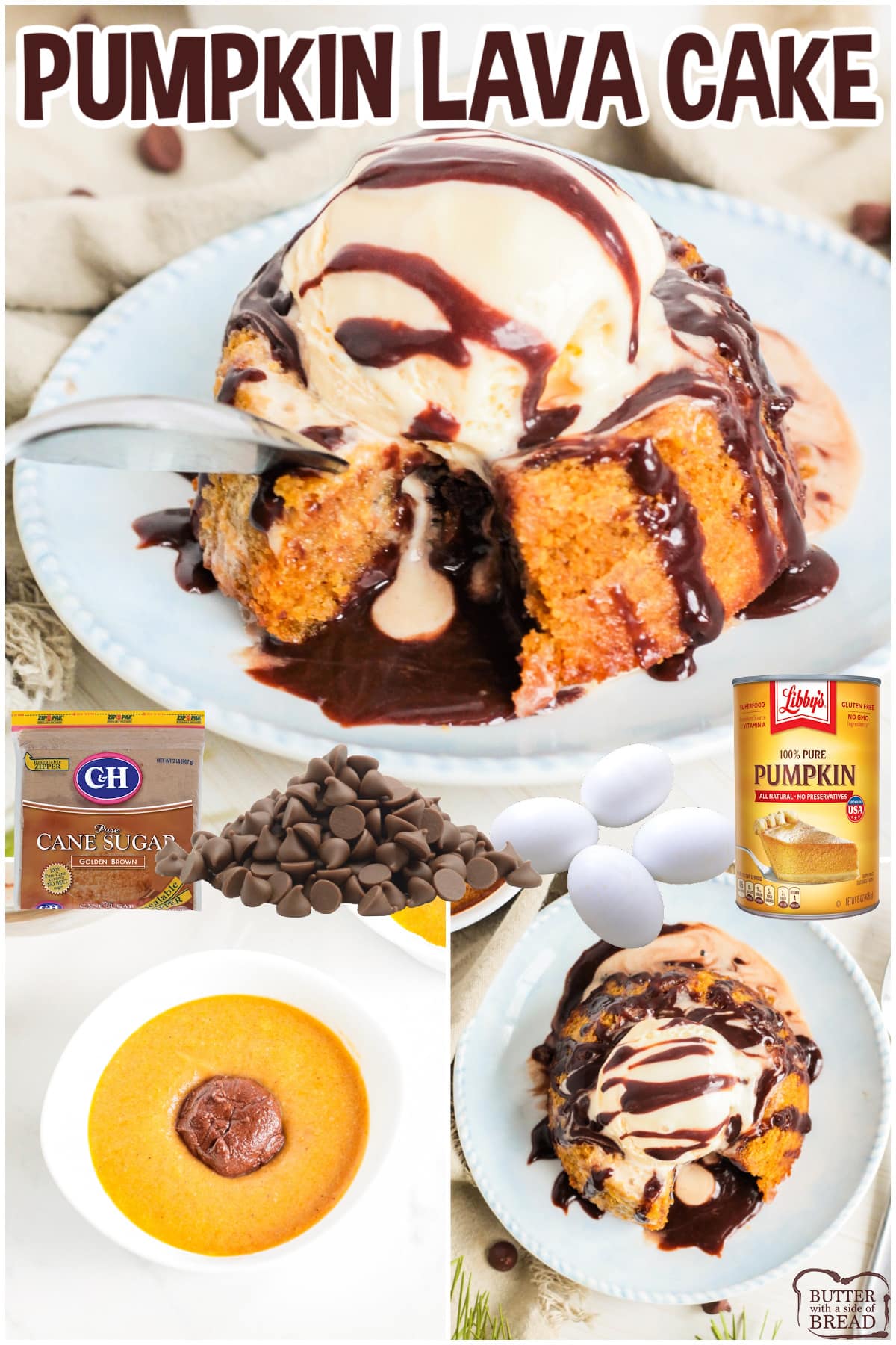 Pumpkin Lava Cake is a decadent pumpkin cake filled with a gooey chocolate ganache. Made completely from scratch, this pumpkin lava cake recipe is absolutely delicious!