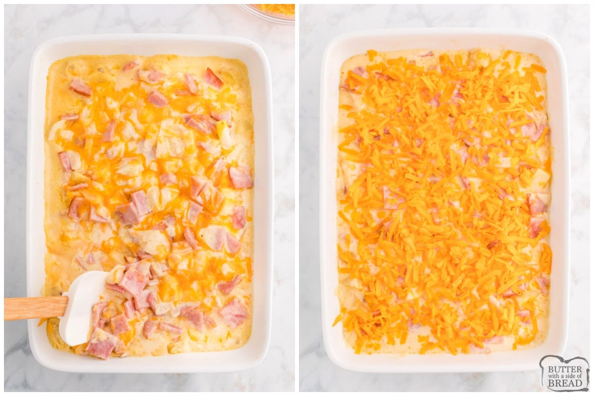Mix cheese into casserole, add more on top. 