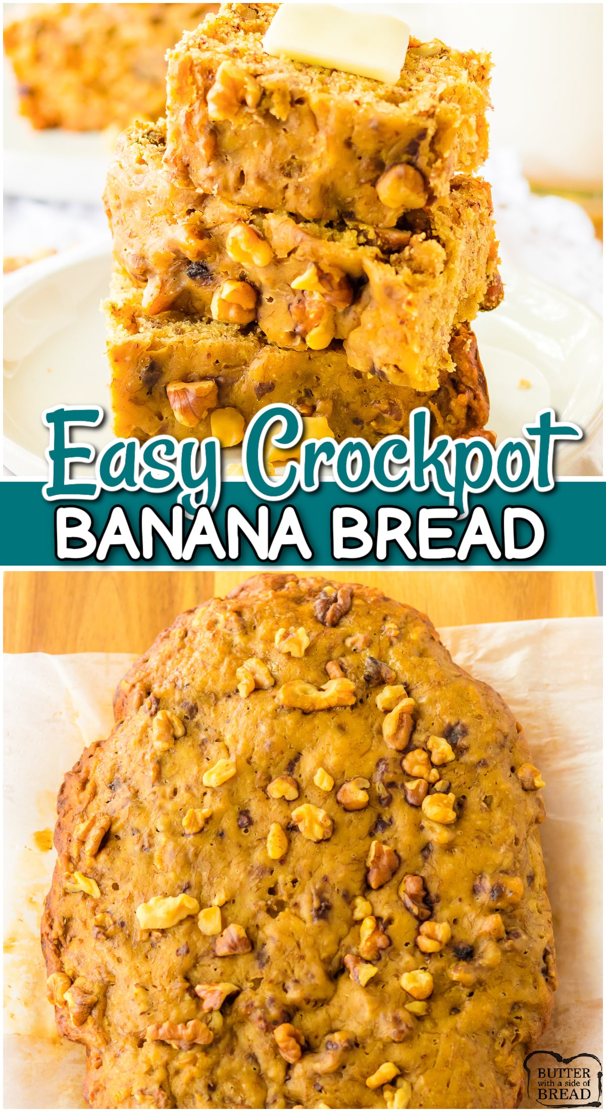 Slow Cooker Banana Bread is a hands off, no fuss way of making sweet bread! Perfectly spiced banana bread made with brown sugar, cinnamon and butter, all cooked in the crock pot! 