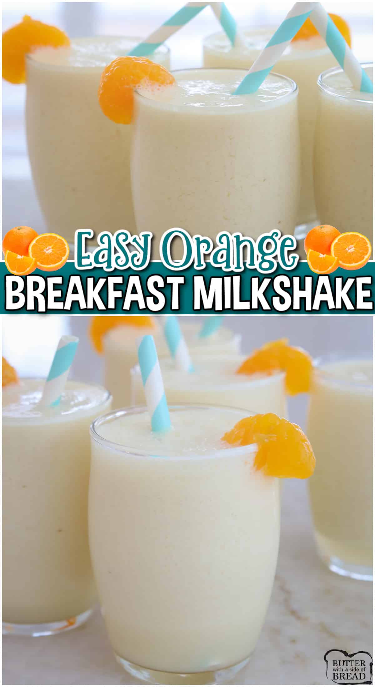 Orange Breakfast Milkshake made with orange juice concentrate, frozen banana, milk, & ice cubes; this orange banana smoothie is a great way to start the day!