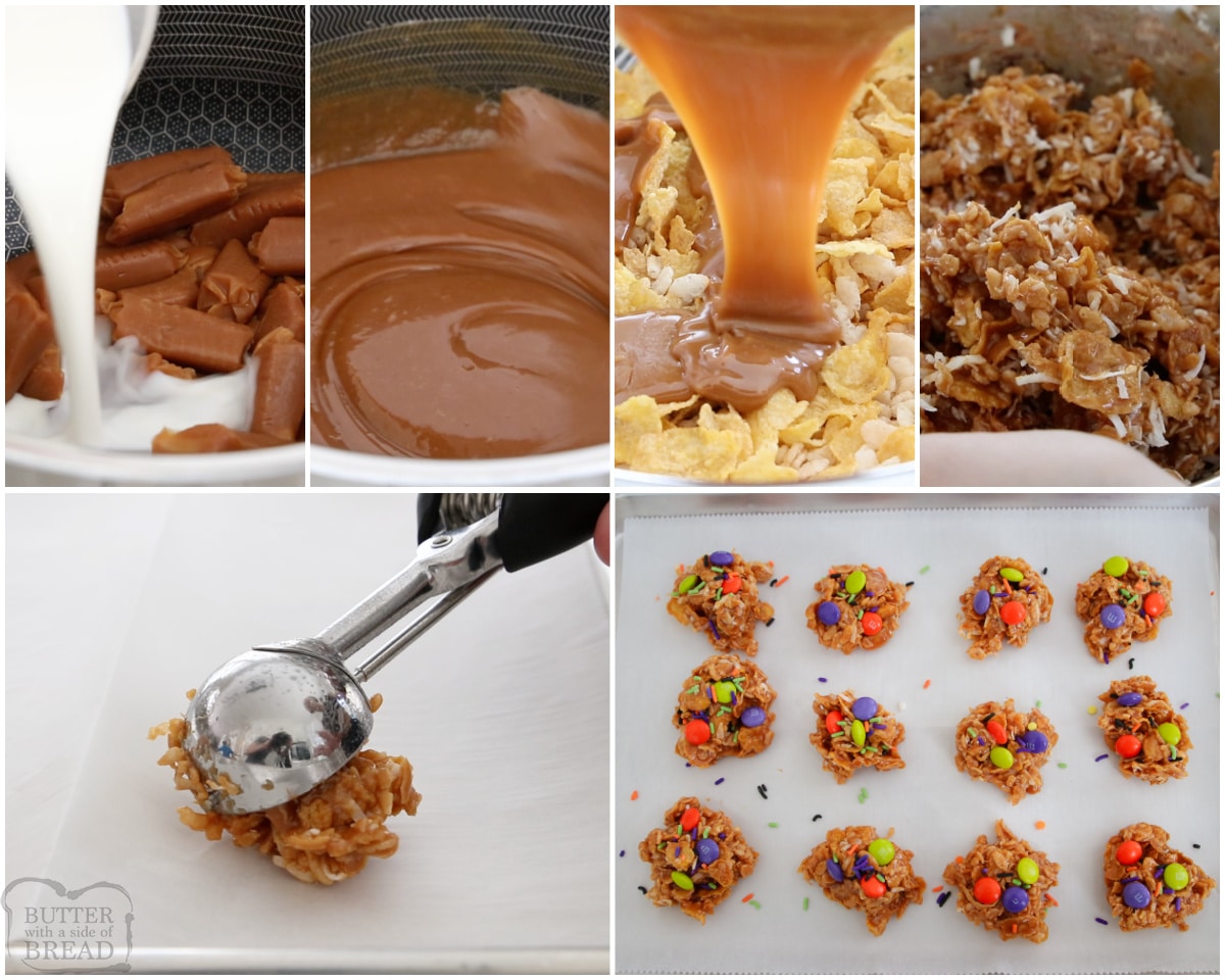 how to make chewy caramel no bake Halloween cookies