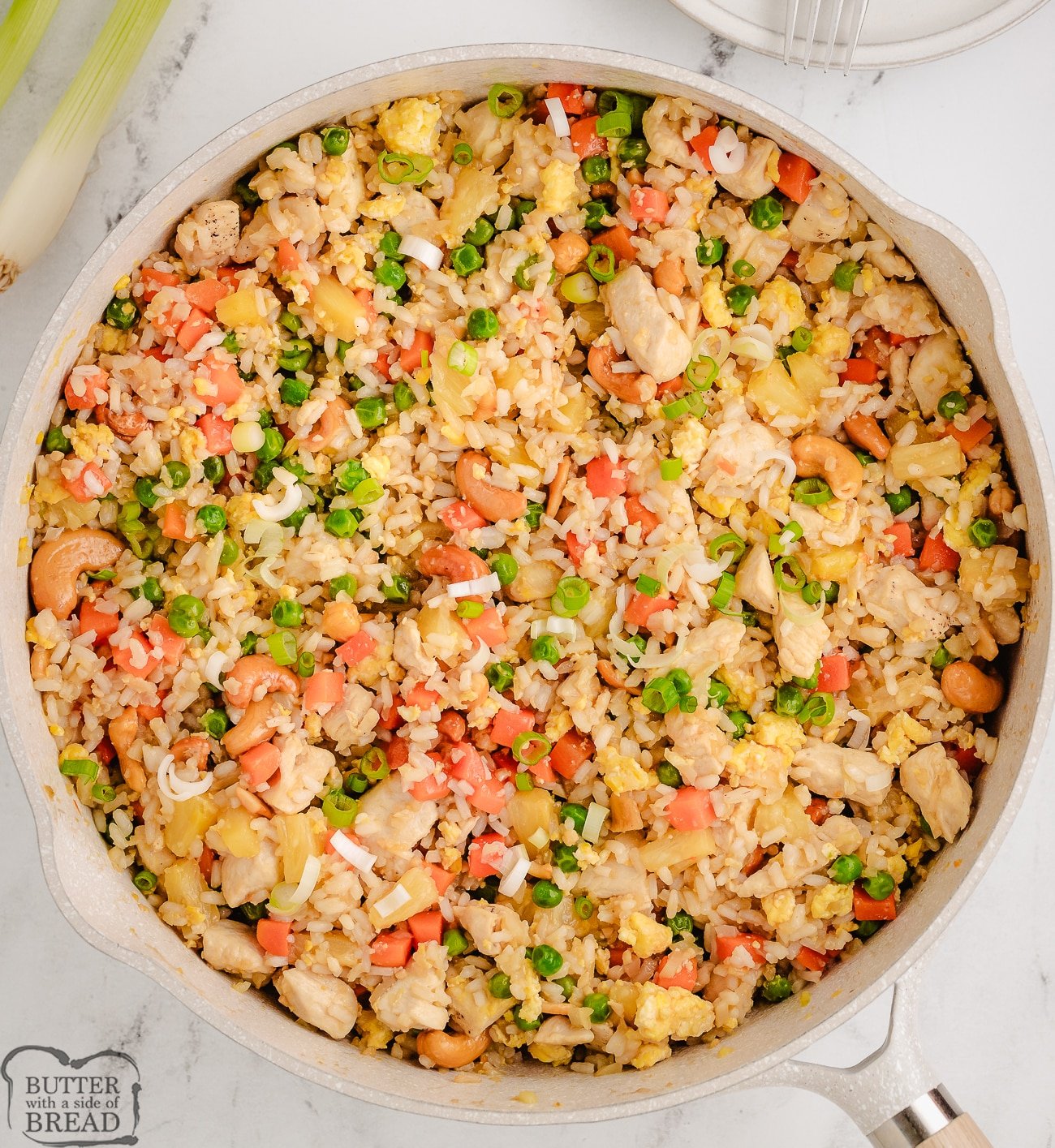 pan of pineapple fried rice with chicken