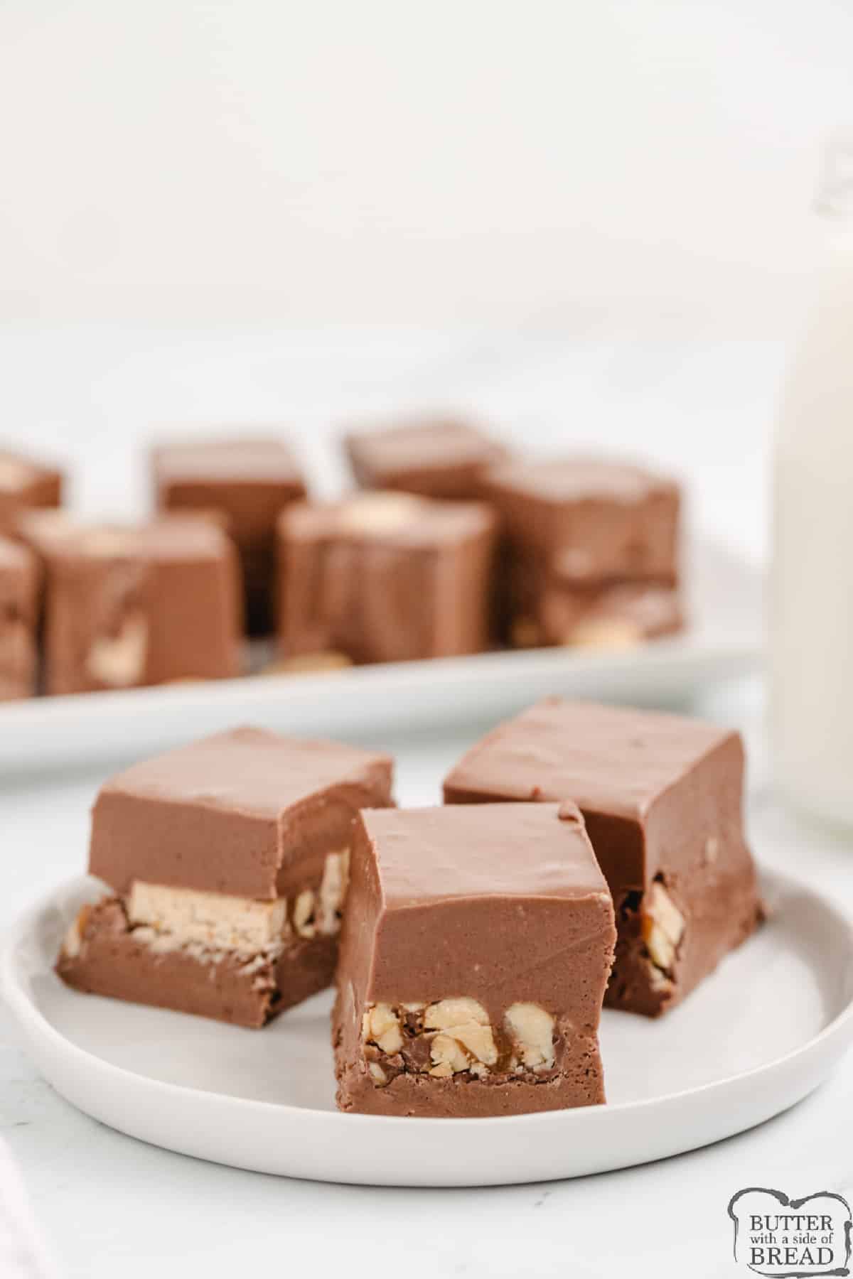 Chocolate fudge with Snickers bars in the middle. 
