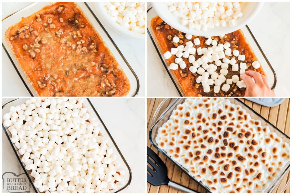 How to add marshmallows on top of sweet potato casserole. 