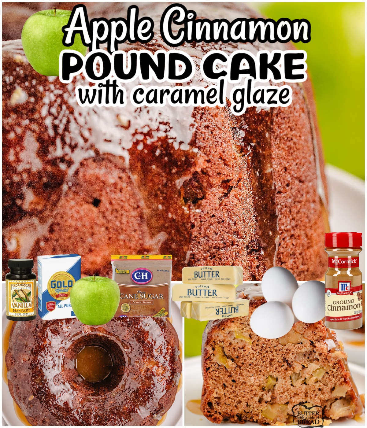 Apple Pound Cake with Caramel Glaze is a delicious dessert that combines buttery pound cake with fresh apple & a lovely brown sugar glaze!