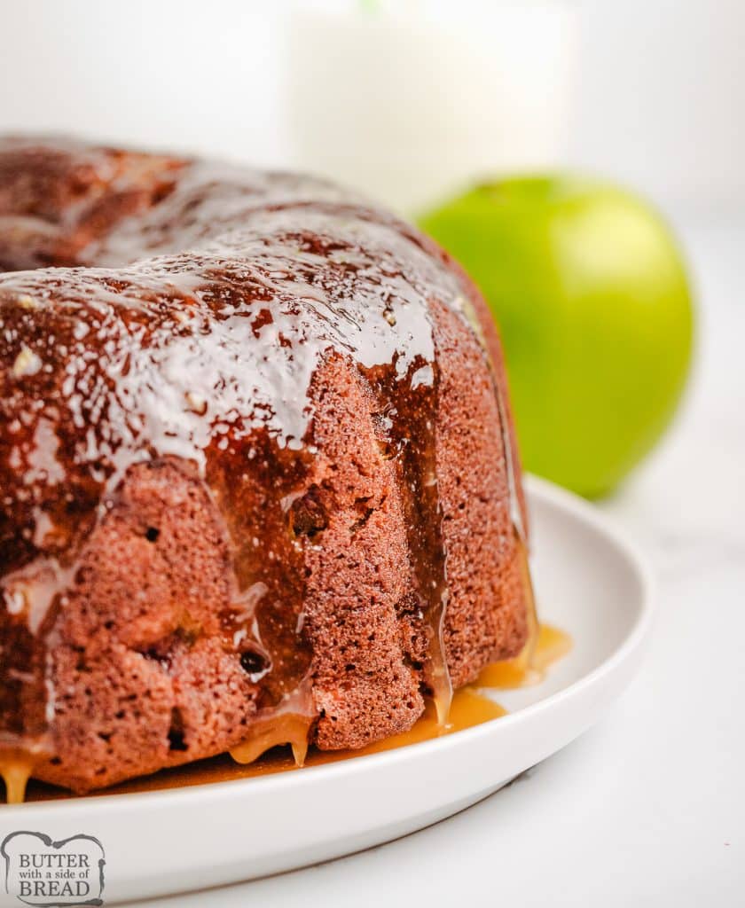 apple pound cake with a caramel glaze