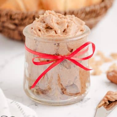 brown sugar butter in a jar with a red bow
