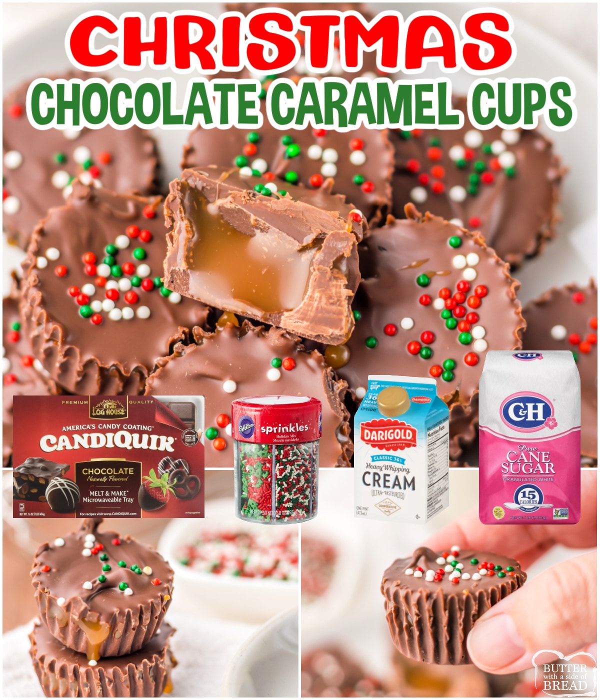 Christmas Chocolate Caramel Cups are the perfect gift or holiday treat for the season. Only 4 ingredients needed to make this easy candy recipe.