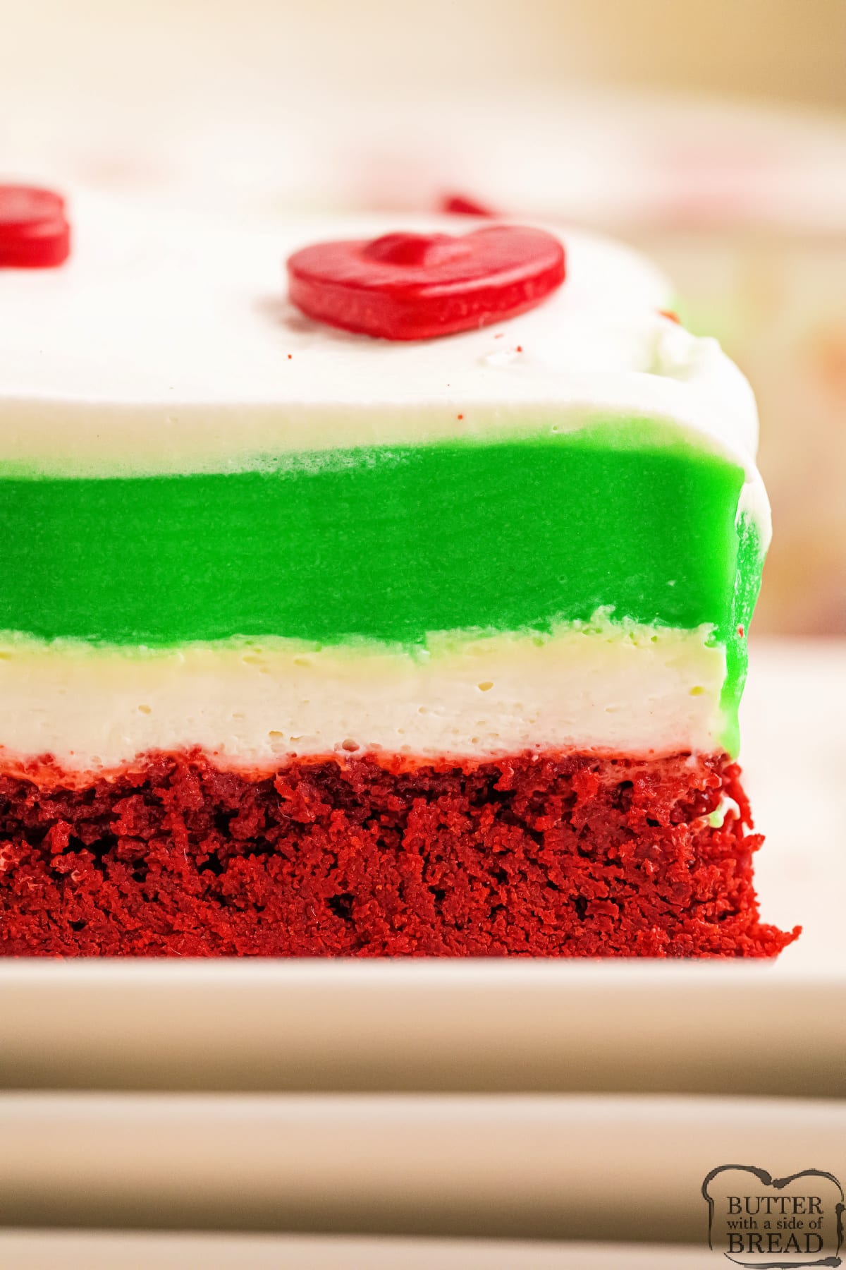 Layered red, white and green dessert. 