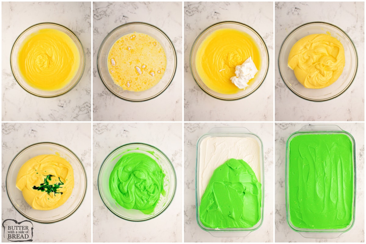 How to make the green pudding layer. 