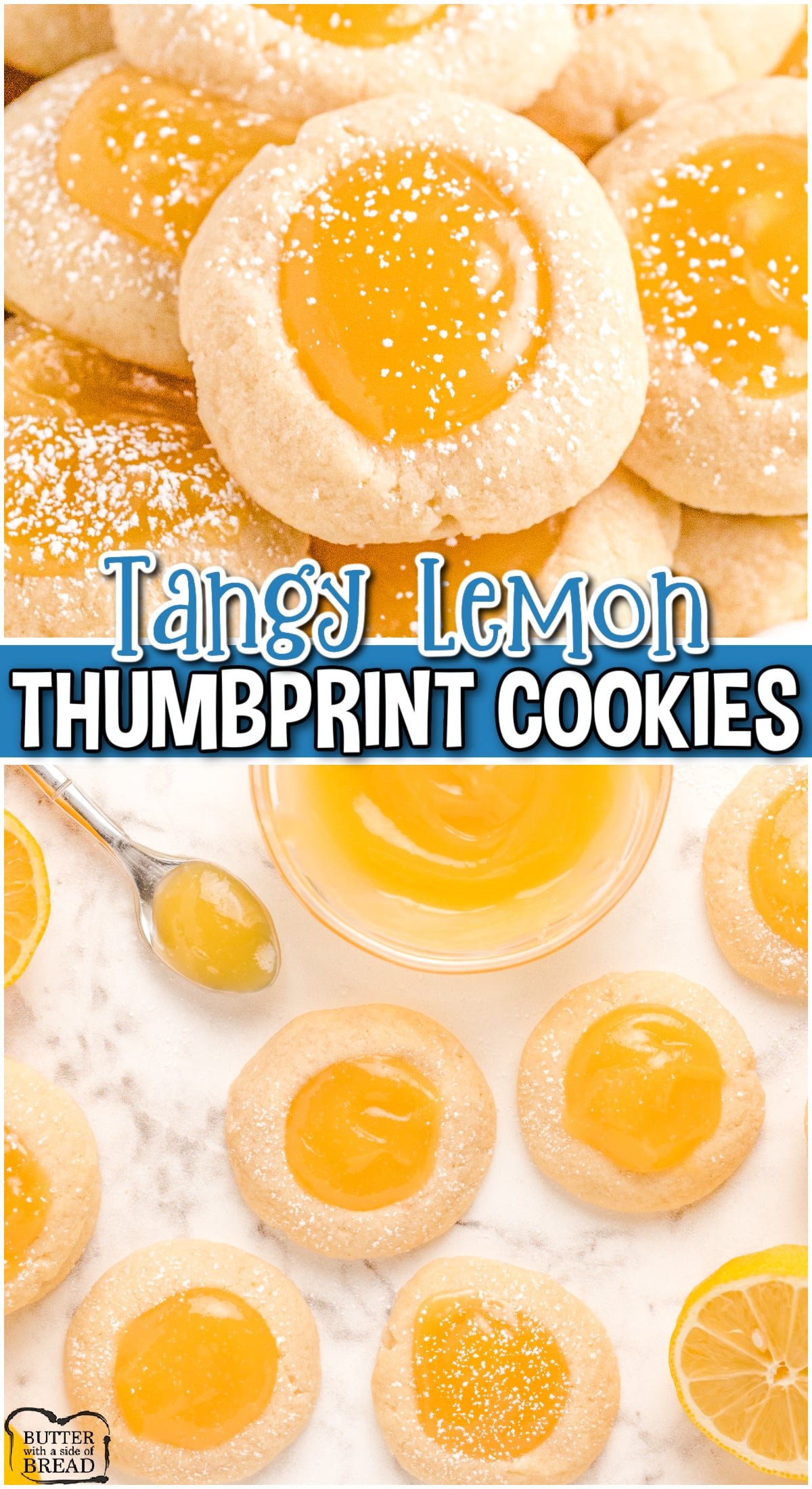 Lemon Thumbprint Cookies are buttery, vanilla cookies topped with bright, flavorful lemon curd! Tangy lemon cookies with a lovely balance of sweet & tart flavors! 