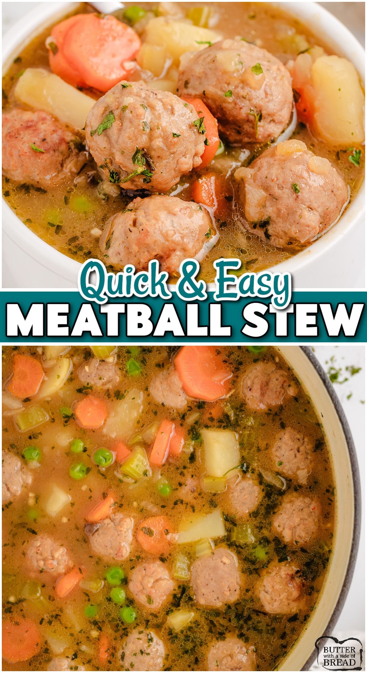 Meatball Stew is a hearty dinner made with pantry & freezer items you likely already have on hand! Flavorful meatballs cooked with veggies in a beef broth base that's simple to make & tastes delicious!