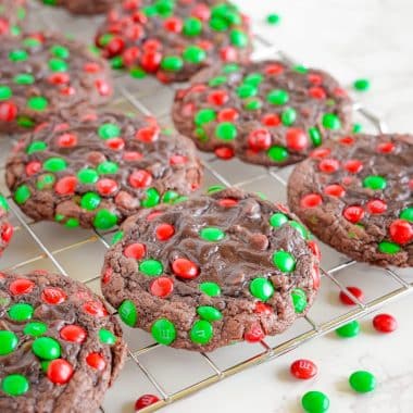 brownie Christmas cookies on a cooling rack