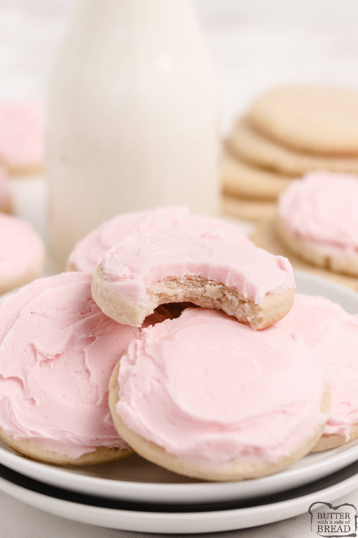Soft sugar cookies with buttercream frosting. 