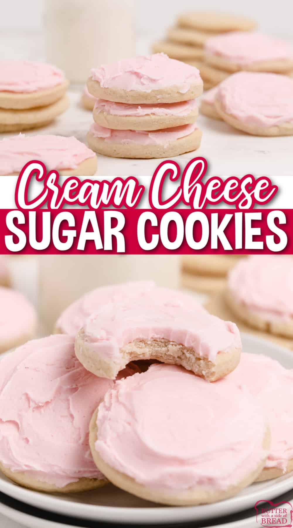 Cream Cheese Sugar Cookies are thick and soft...essentially the best sugar cookie recipe ever! Simple sugar cookie recipe that can be made as a drop cookie or rolled out and cut into shapes. The simple buttercream frosting on top is absolutely perfect too! 