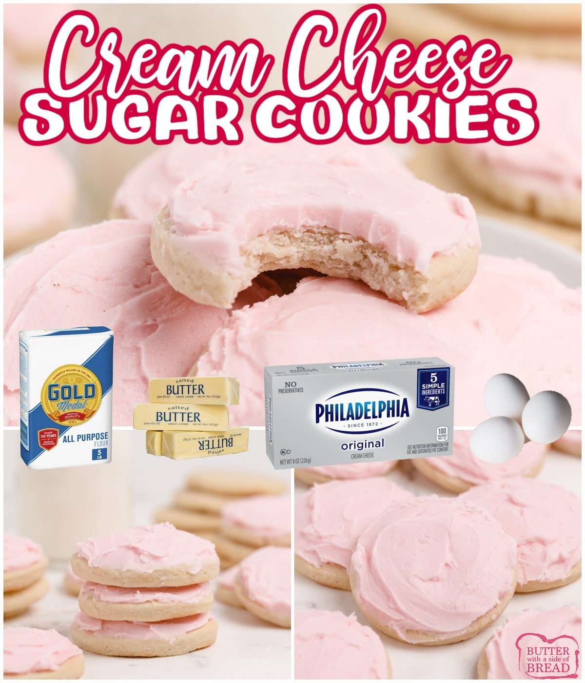Cream Cheese Sugar Cookies are thick and soft...essentially the best sugar cookie recipe ever! Simple sugar cookie recipe that can be made as a drop cookie or rolled out and cut into shapes. The simple buttercream frosting on top is absolutely perfect too! 