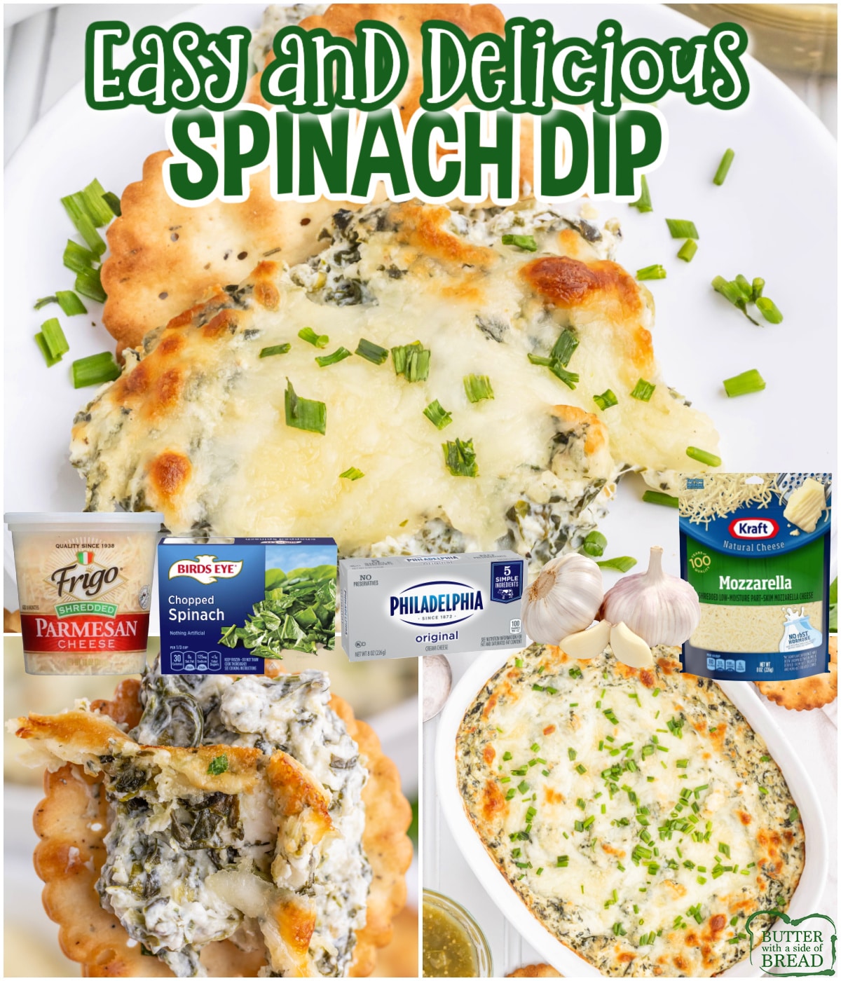 Easy Spinach Dip is the perfect dip to serve with chips, veggies or bread. Delicious baked spinach dip recipe made with three kinds of cheese, salsa verde and frozen spinach. 