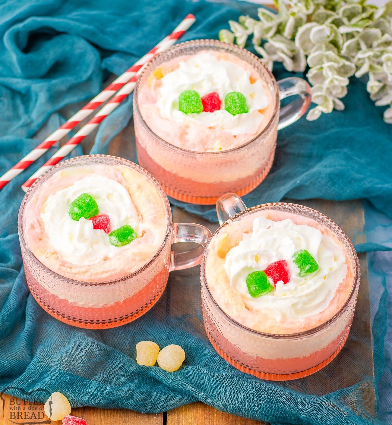 sherbet punch topped with gumdrops for Christmas