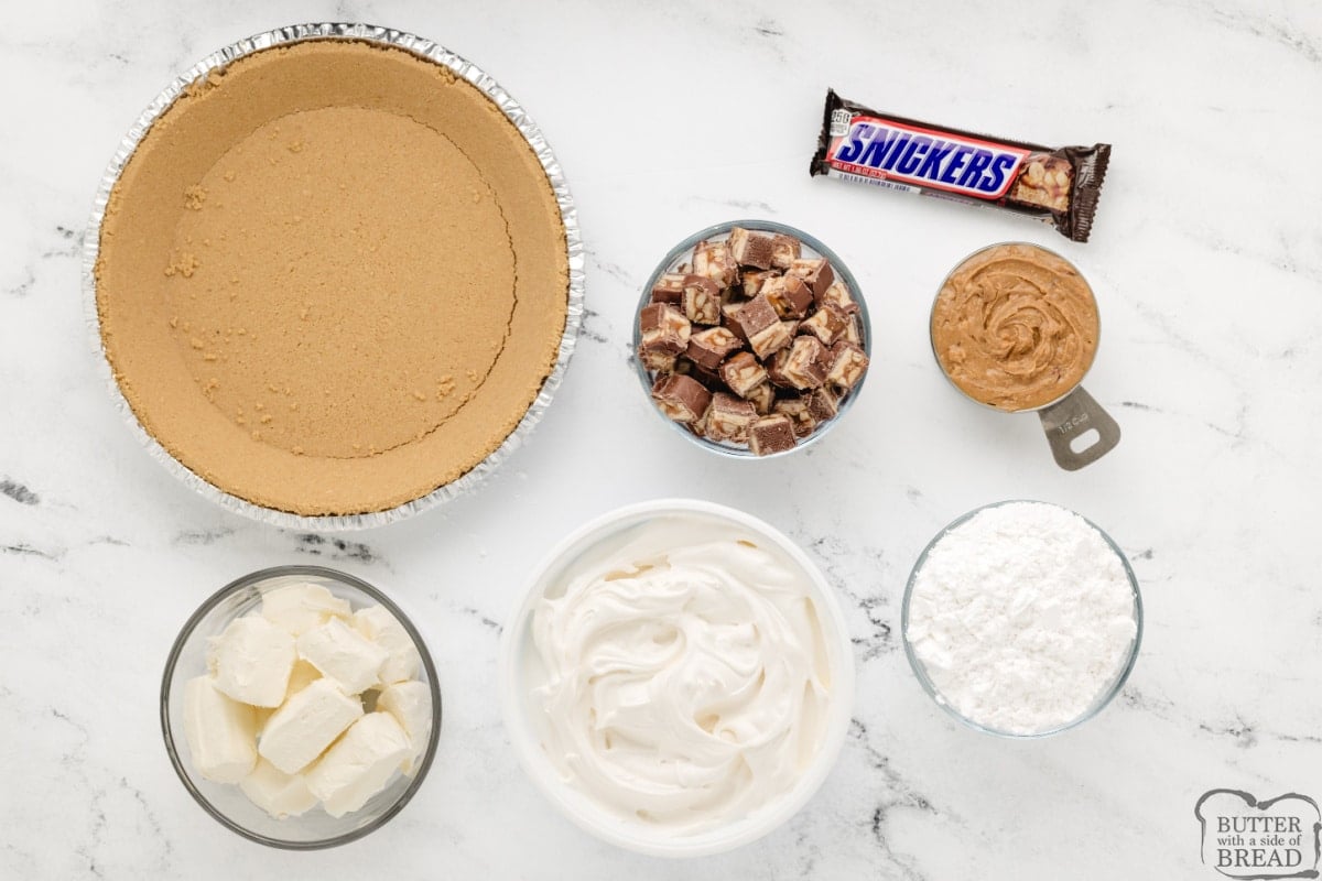 Ingredients in No Bake Snickers Pie.