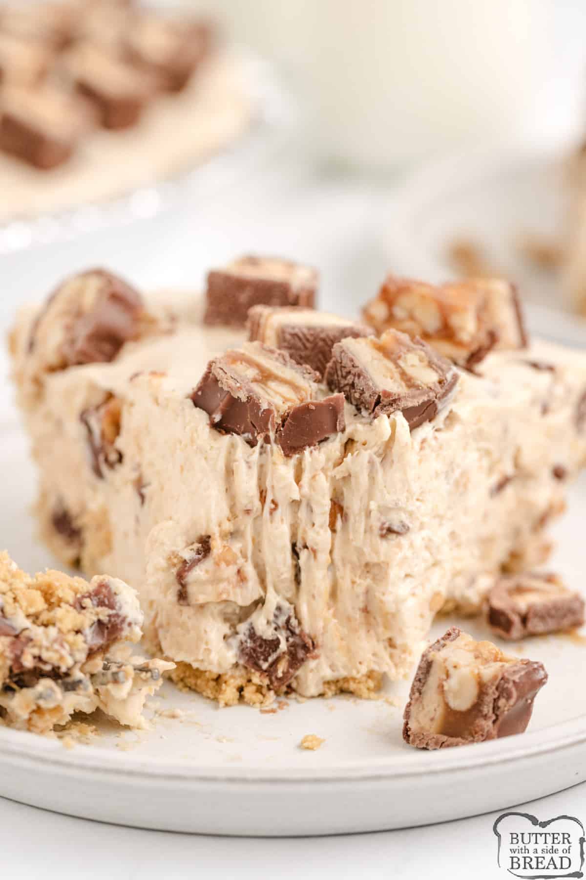 No Bake Peanut Butter Pie with Snickers.