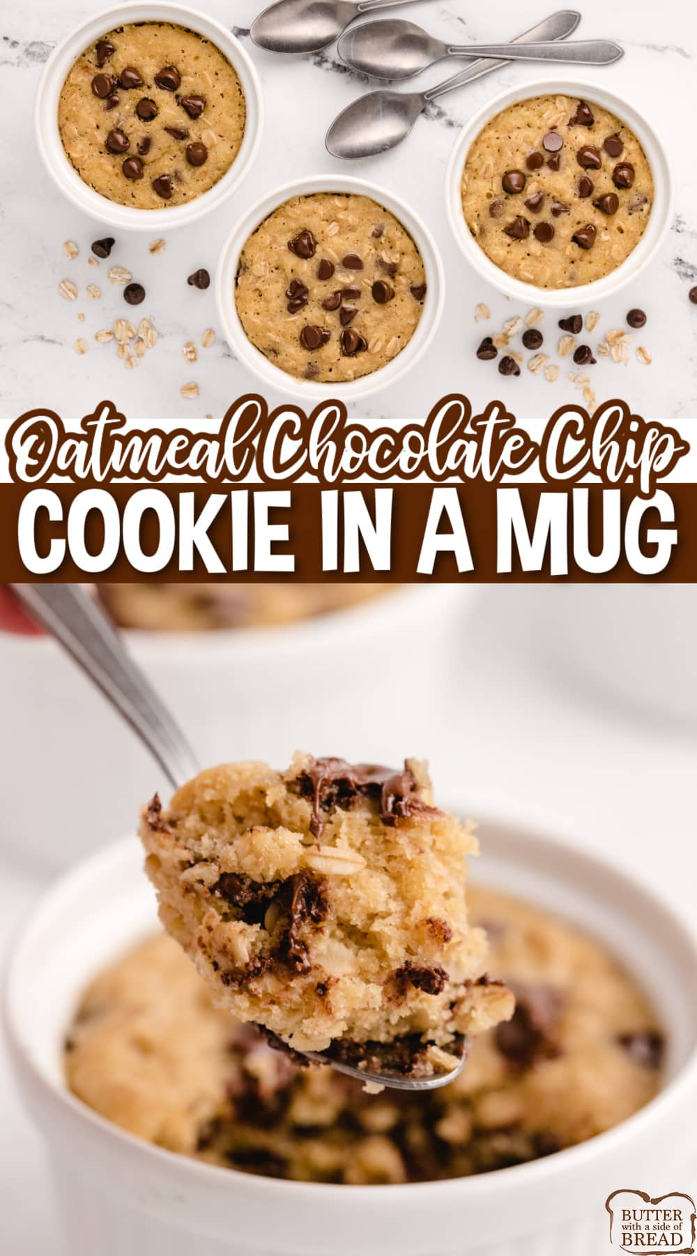 You can make an Oatmeal Chocolate Cookie in a Mug in less than a minute in the microwave. These easy oatmeal chocolate chip cookies make a perfect single serving treat!