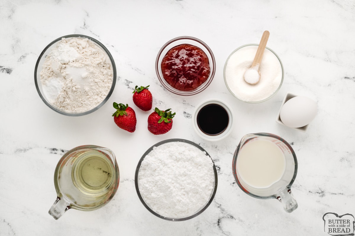 Ingredients in Baked Strawberry Donuts.