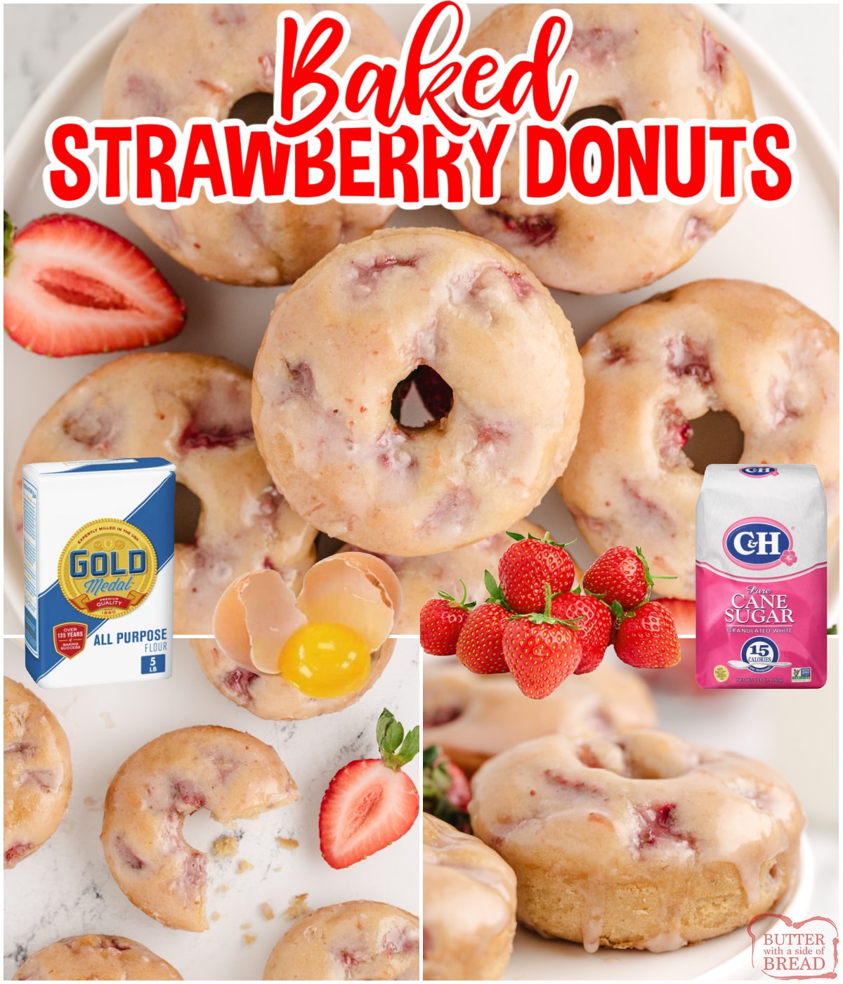 Baked Strawberry Donuts are made completely from scratch with fresh strawberries and a simple strawberry glaze. 