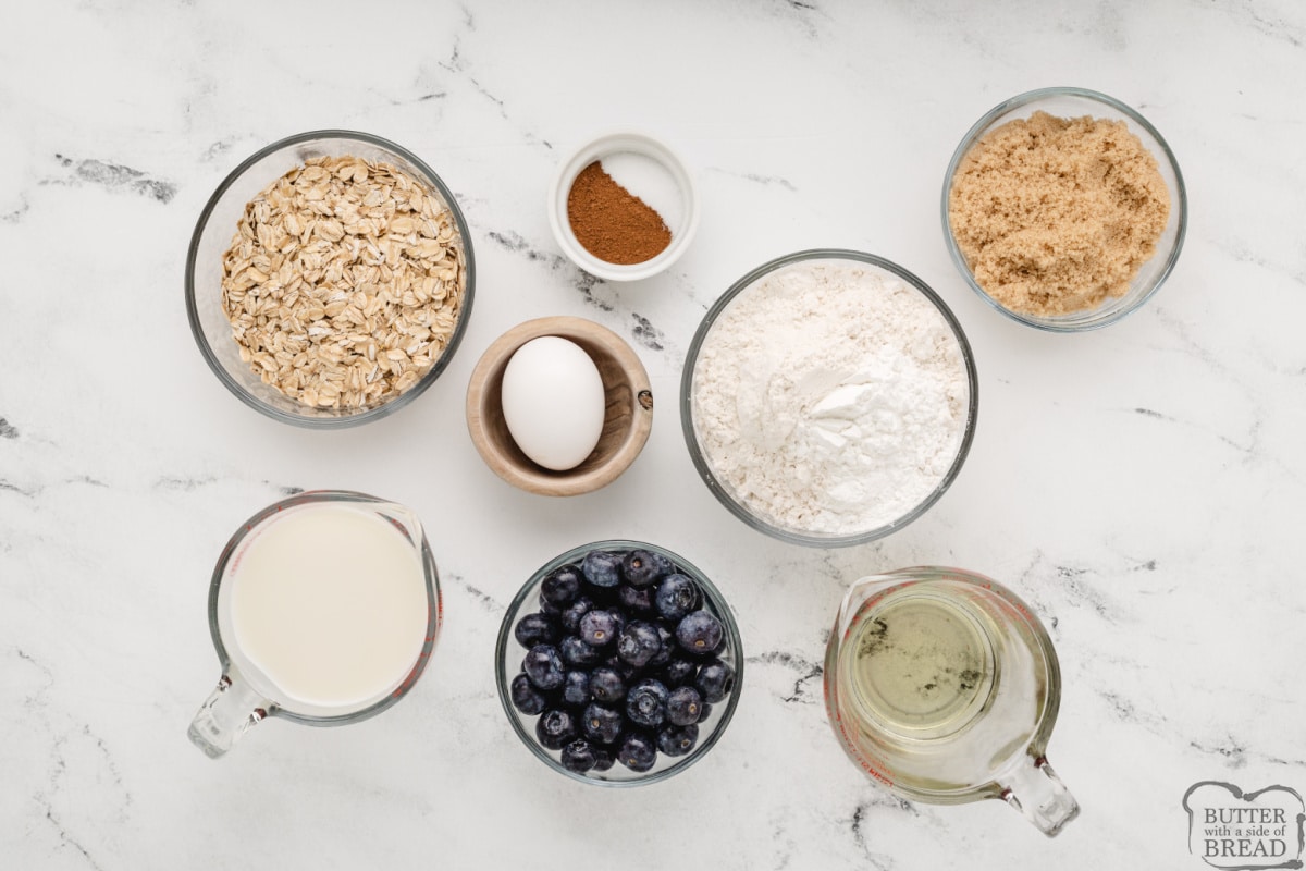 Ingredients in Blueberry Oatmeal Muffins.