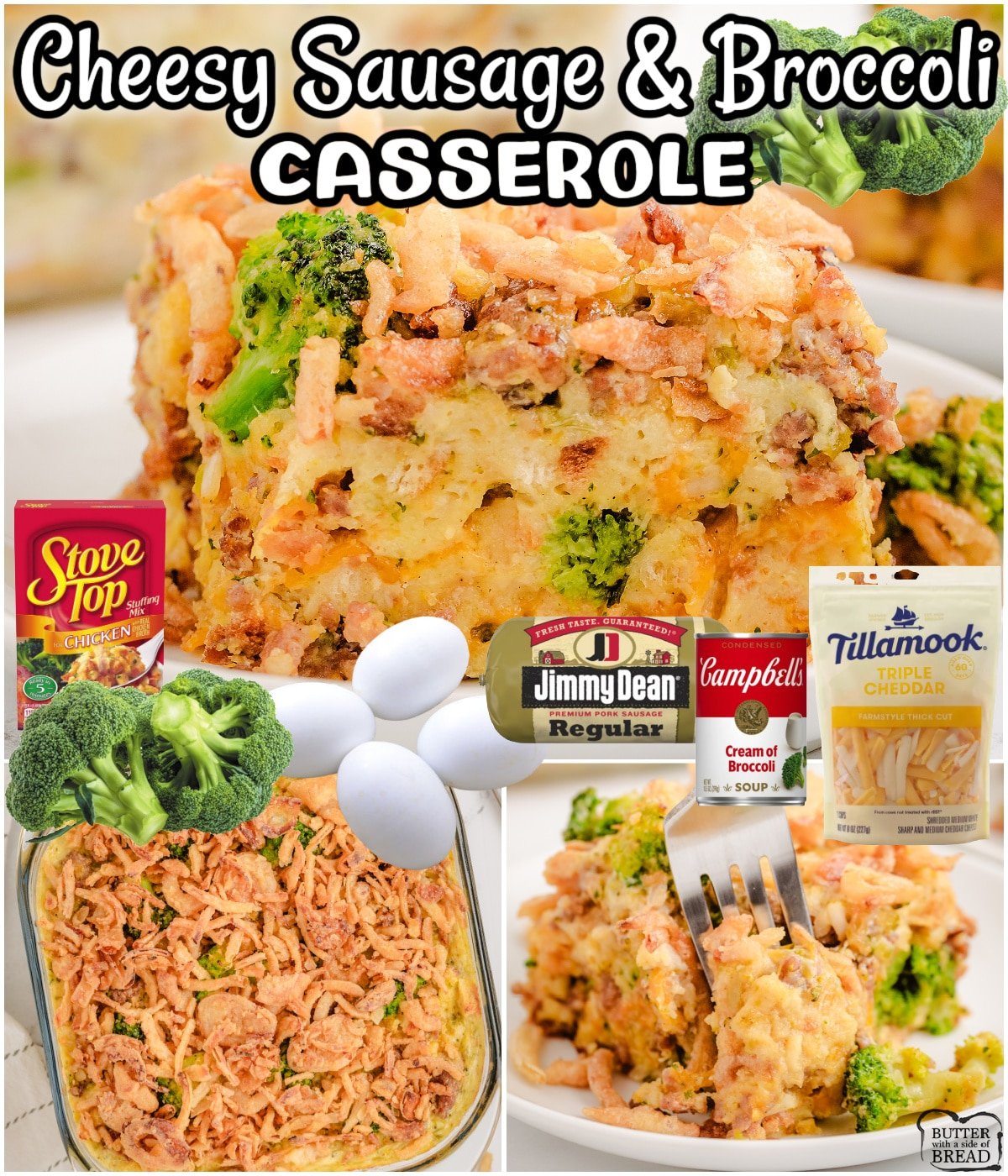 Sausage & Broccoli Casserole is a creamy, flavorful dinner made with stuffing mix, eggs, milk, and of course, sausage & broccoli. A fantastic protein-packed dinner that's ready in under an hour!