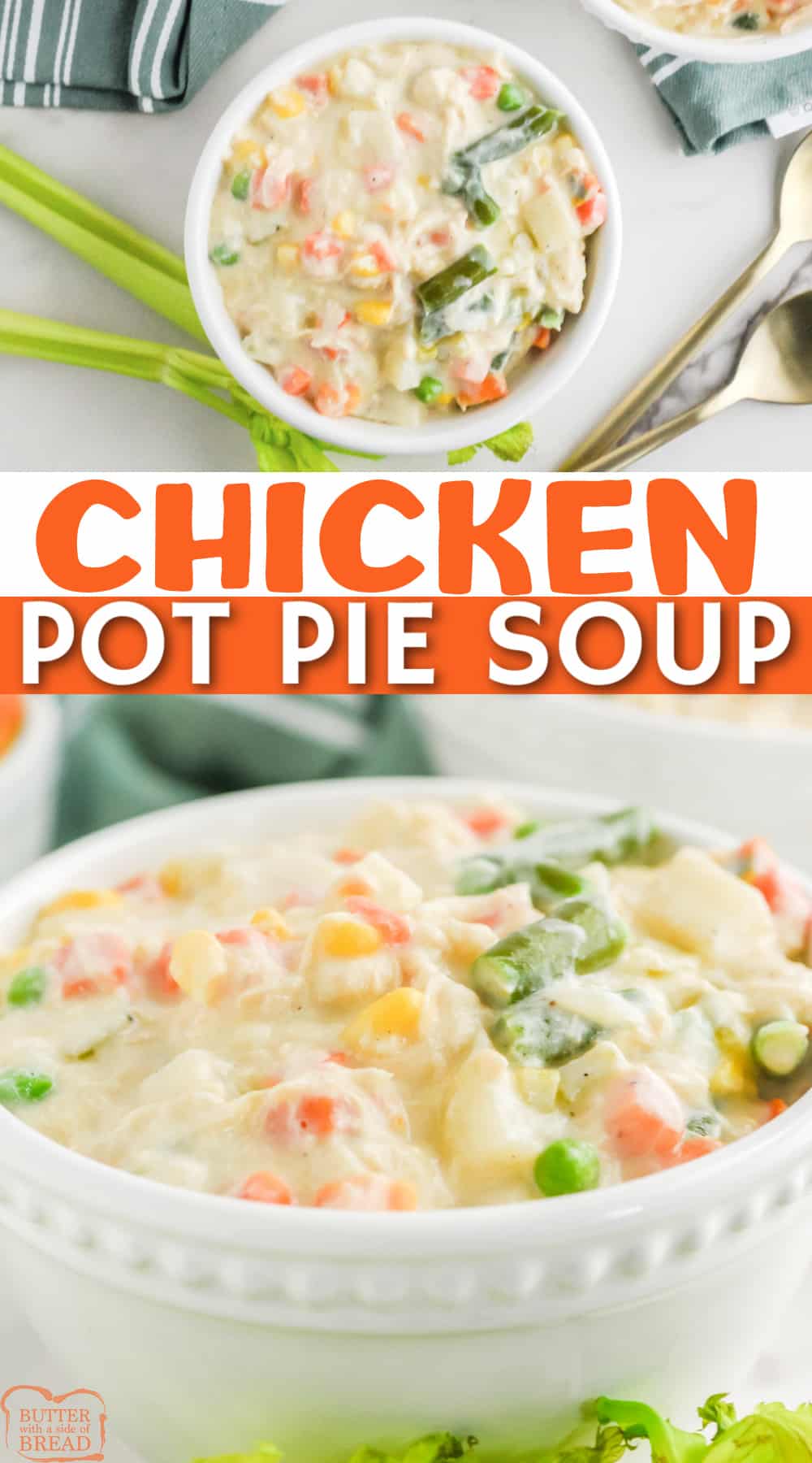Chicken Pot Pie Soup is comfort food that is ready in less than 30 minutes! Easy soup recipe that is flavorful, creamy and full of vegetables and chicken. 