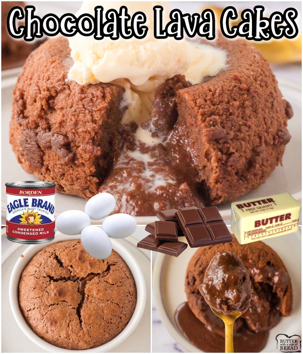 Chocolate Lava Cakes are decadent molten chocolate cakes that are known for their rich, gooey centers that spill out when cut into! This chocolate lava cake recipe comes together easily & uses classic ingredients such as butter, chocolate, eggs, sugar, and flour. 