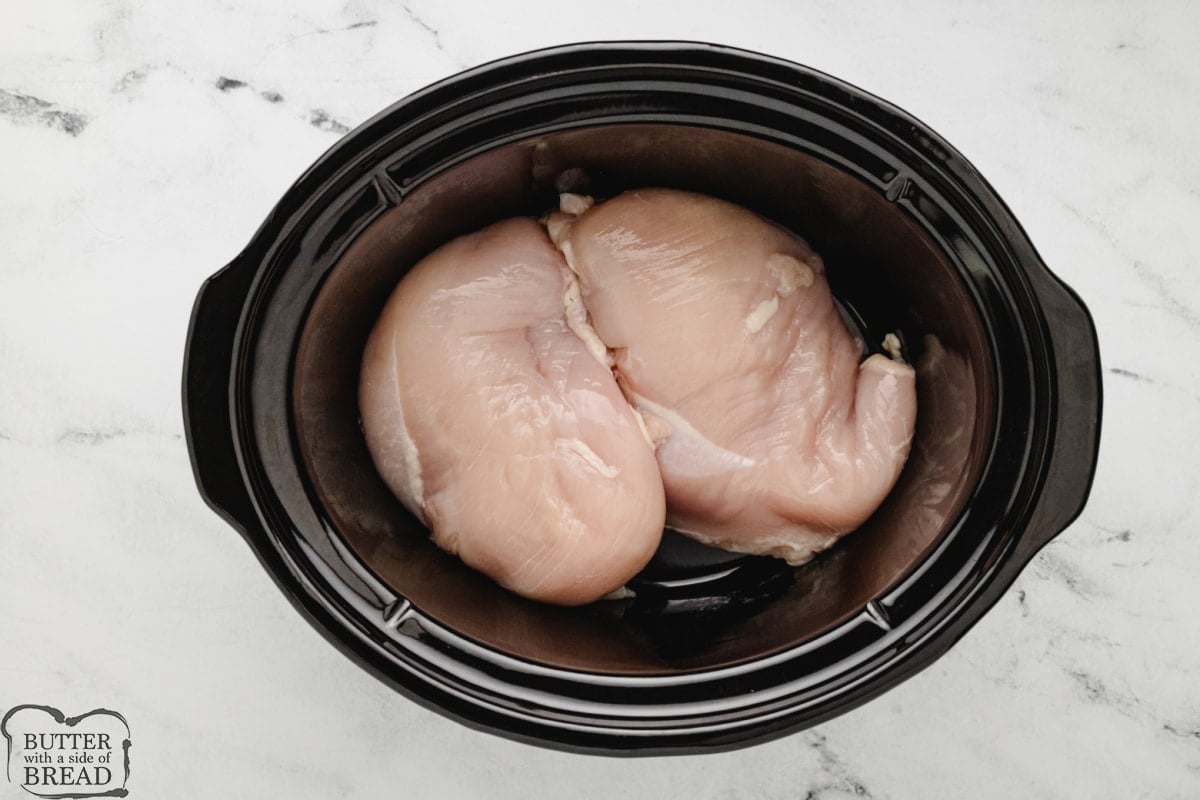 Chicken breasts in slow cooker. 