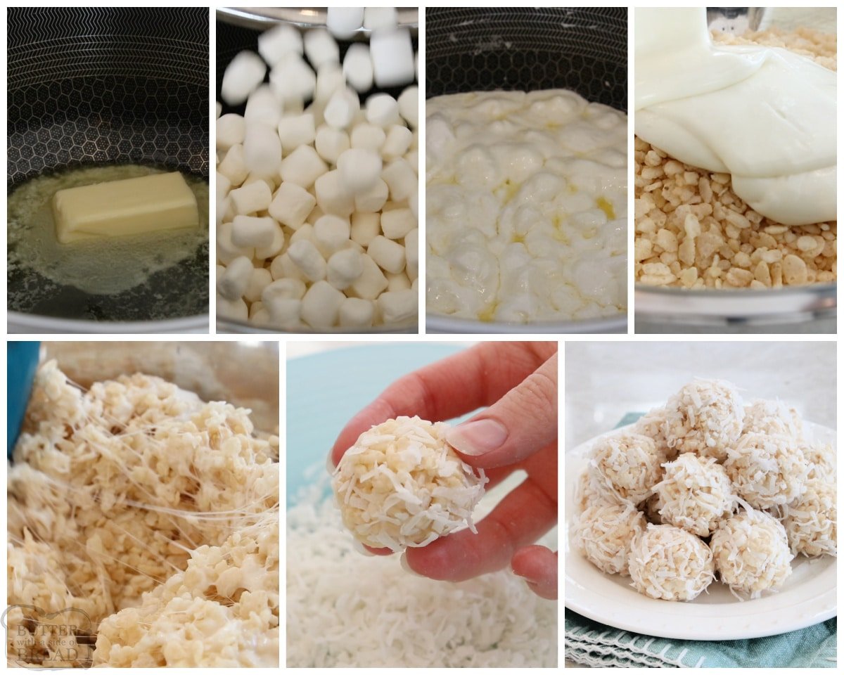 how to make rice krispie coconut snowballs