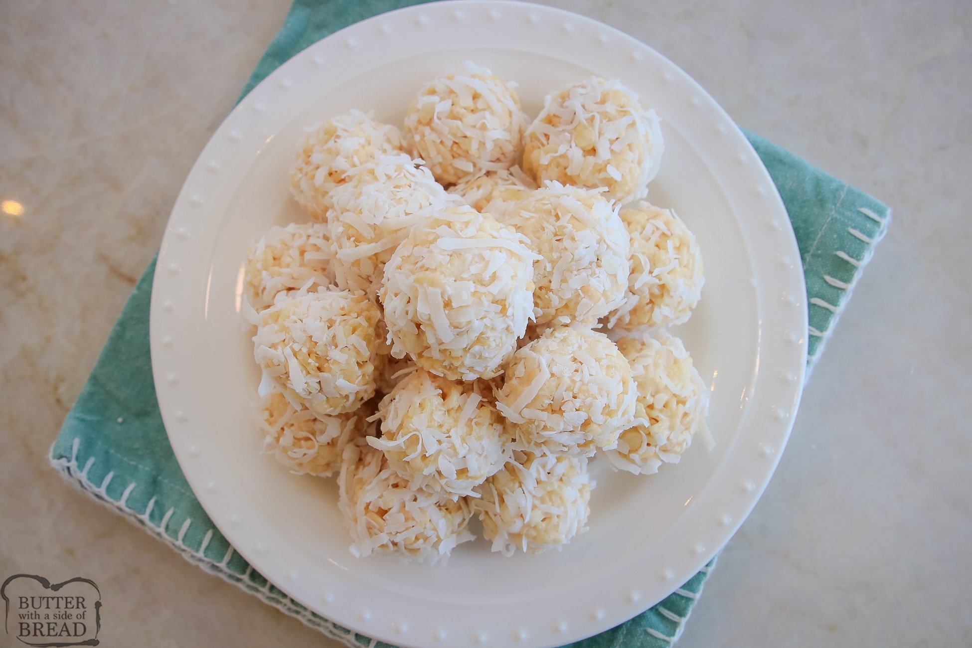 coconut rice krispies rolled into balls