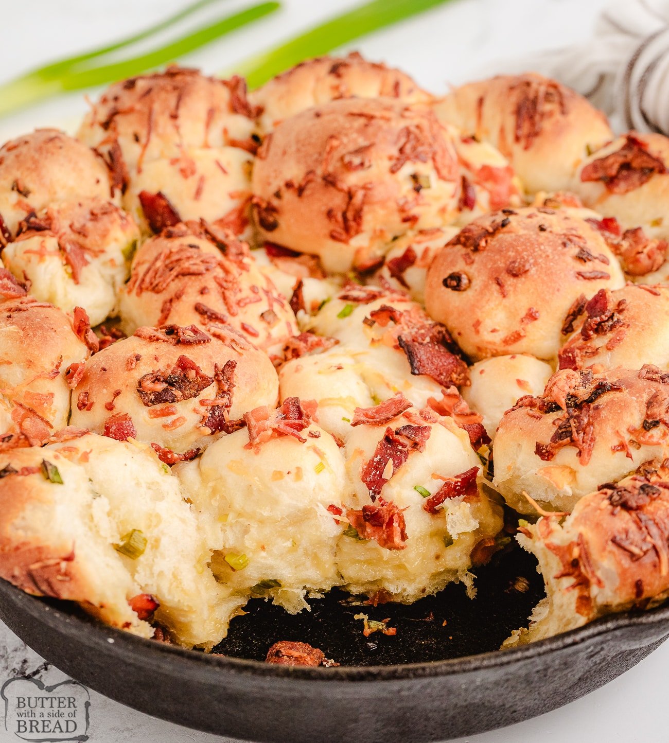 Parmesan bacon bread recipe baked in a skillet
