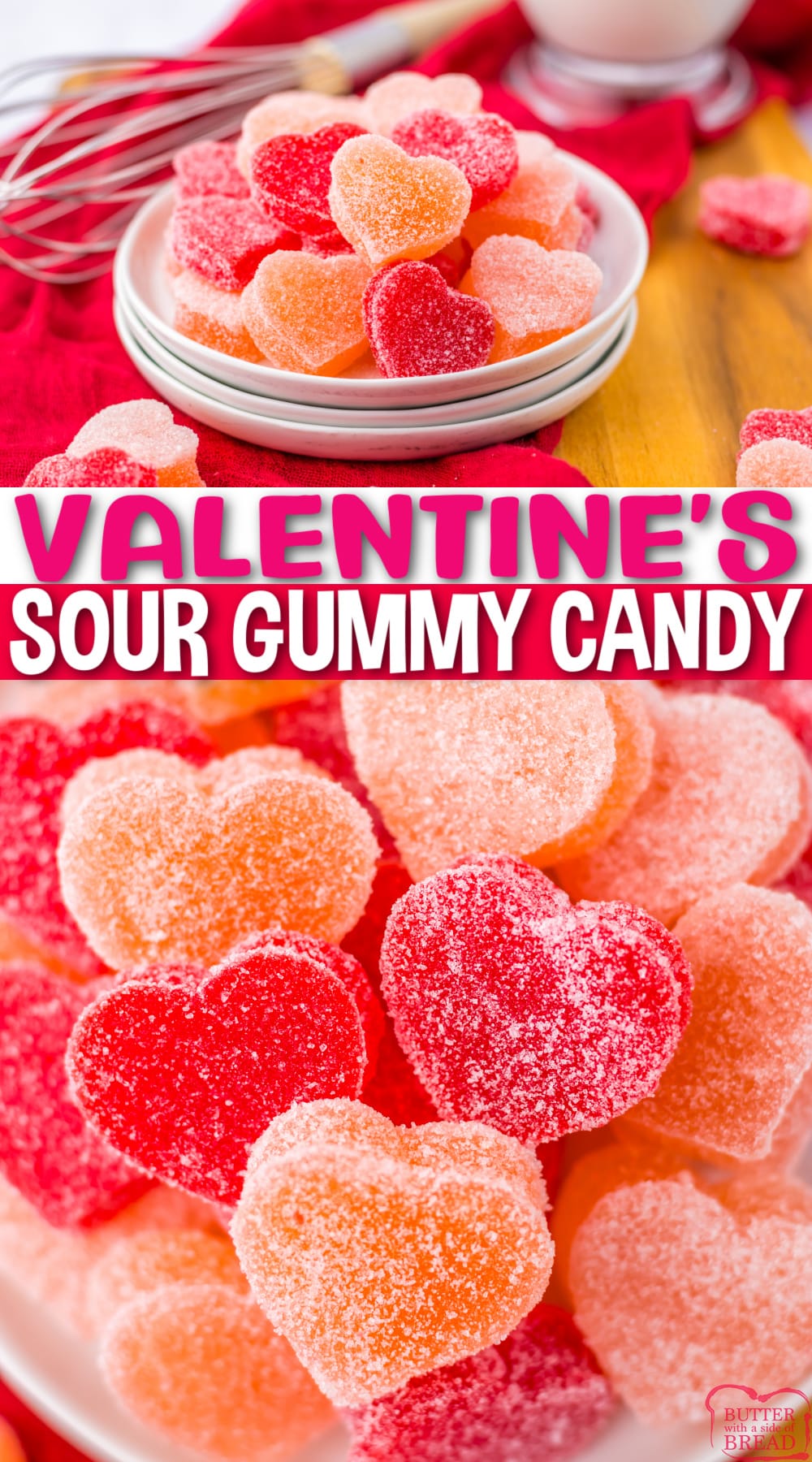 Valentine's Sour Gummy Candy is festive and delicious. Flavored gummy candy hearts that are coated in a sweet and sour mix. 