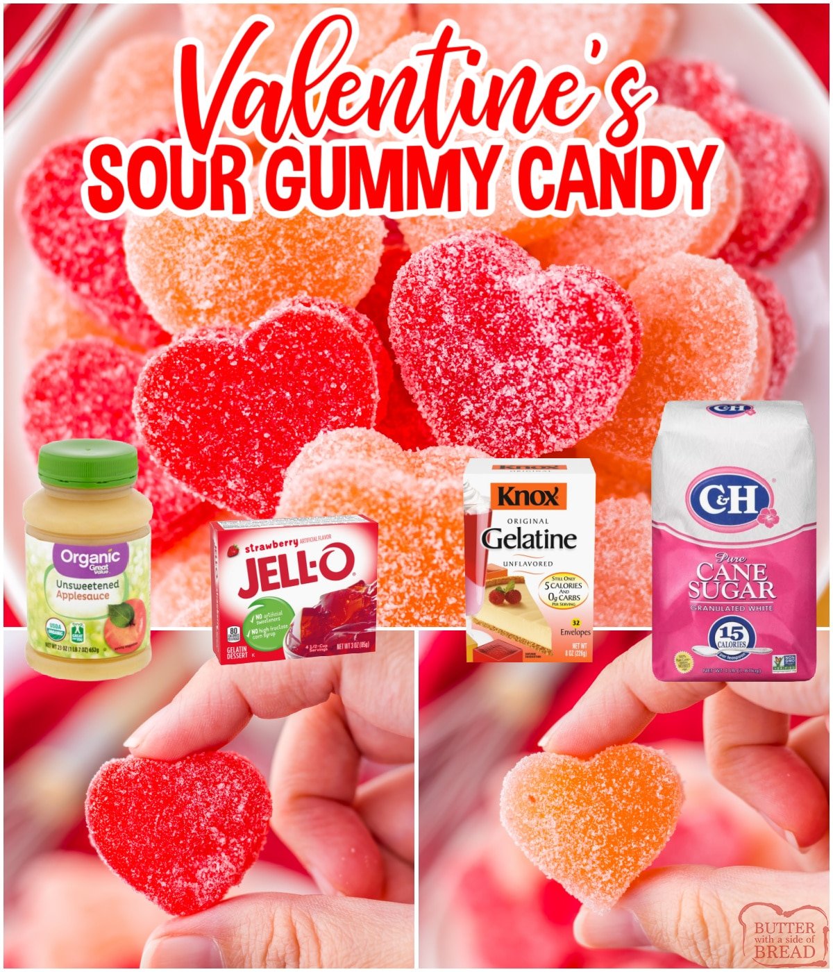 Valentine's Sour Gummy Candy is festive and delicious. Flavored gummy candy hearts that are coated in a sweet and sour mix. 
