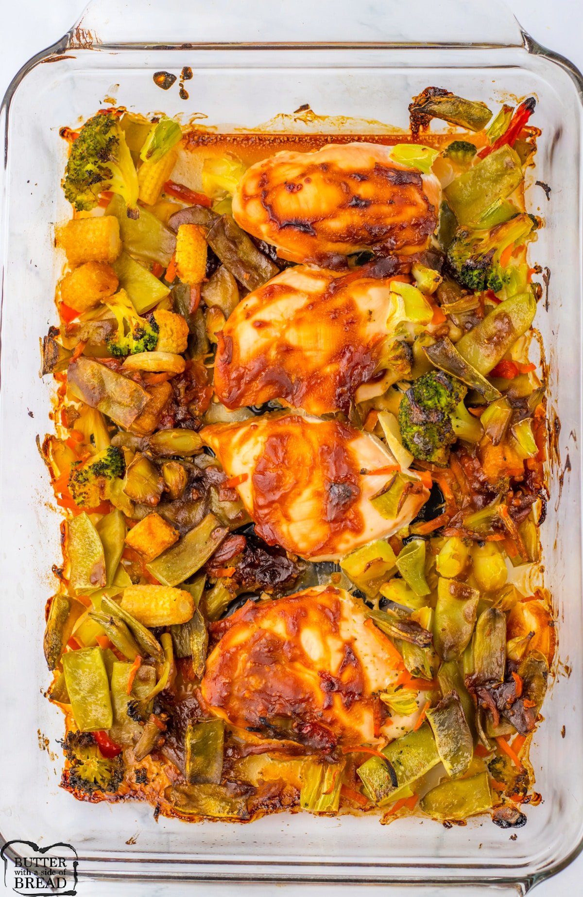 Baked chicken and vegetables.