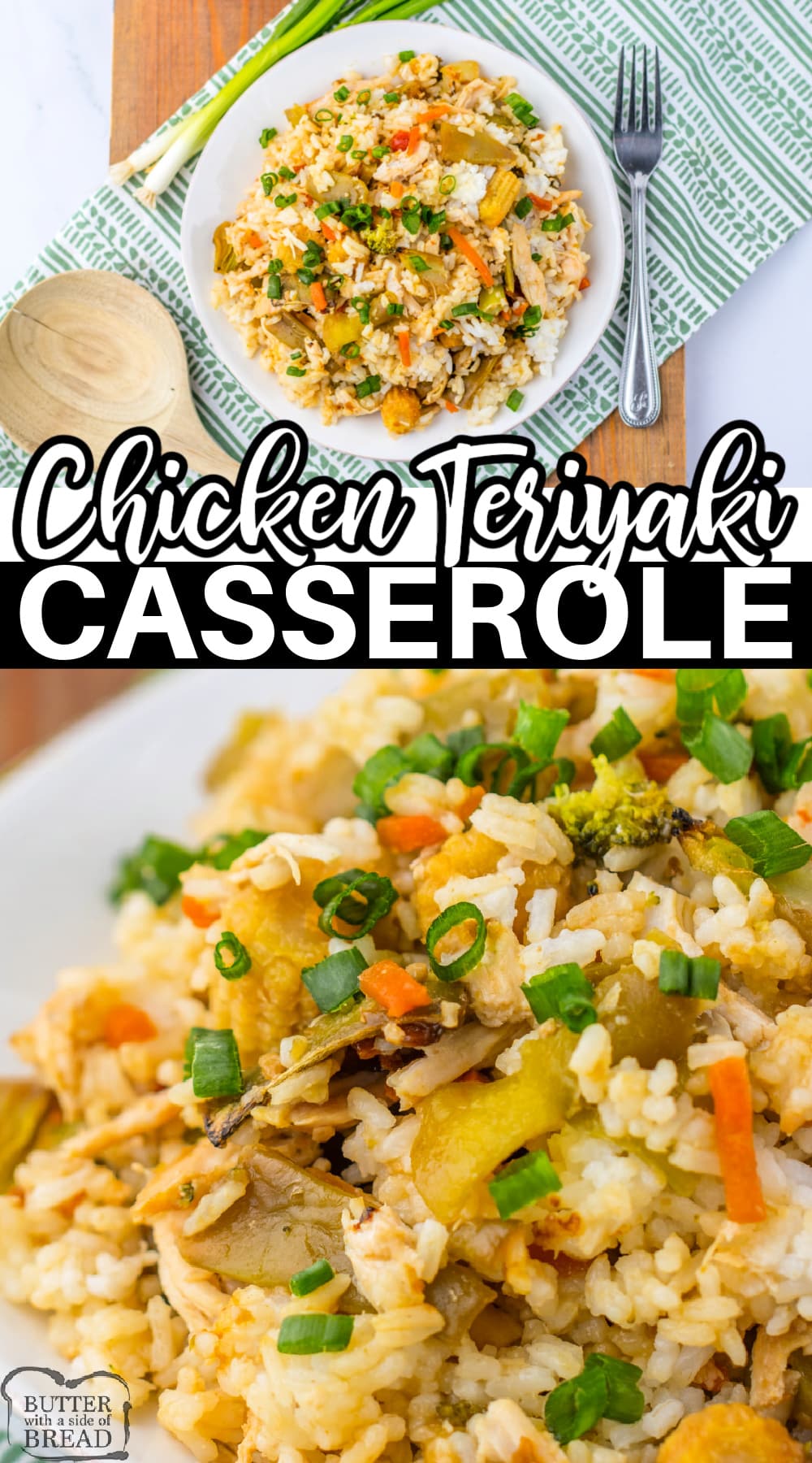 Chicken Teriyaki Casserole is an easy and delicious weeknight dinner recipe. This simple casserole recipe is made with rice, chicken, vegetables, and a homemade teriyaki sauce. 